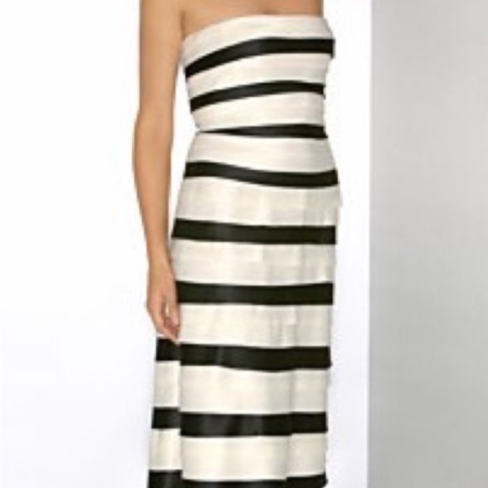 BCBGMaxAzria Black and Cream Sheath Dress Square Neck